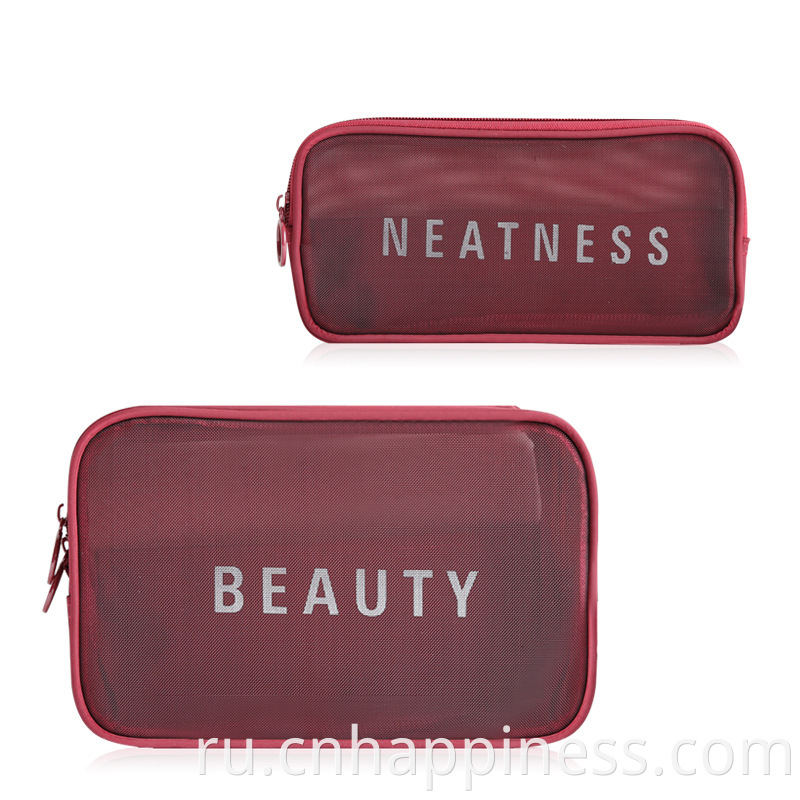 Персонализированная модная прозрачная прозрачная нейлоновая сетка косметическая сумка женщины вачевой черный розовый мини -макияж для красоты